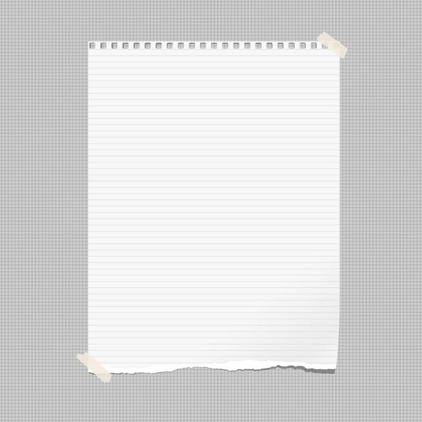Note blanche, papier carnet avec bord déchiré collé sur fond carré gris. Illustration vectorielle
. - Vecteur, image