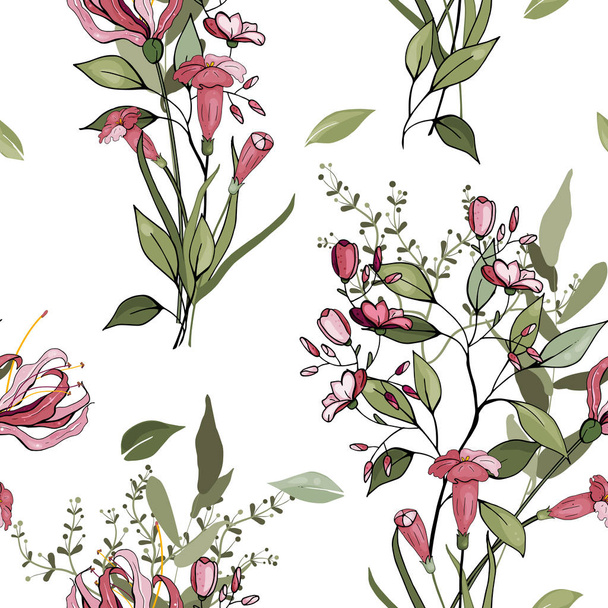 Trendy floral pattern. Isolated seamless pattern. Vintage background. Wallpaper.  Hand drawn. Vector illustration. - Vettoriali, immagini
