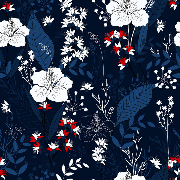 Trendy floral pattern. Isolated seamless pattern. Vintage background. Wallpaper.  Hand drawn. Vector illustration. - Вектор, зображення