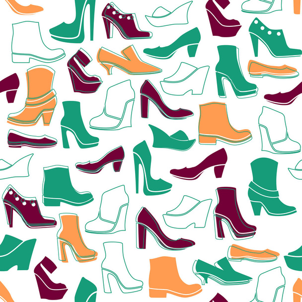 seamless pattern with multicolor icons of shoes - Vektori, kuva
