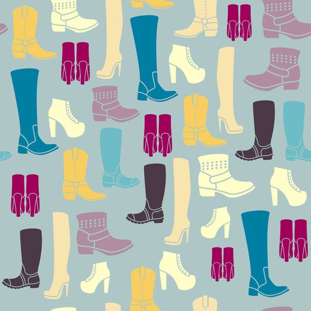 Naadloze patroon met platte iconen van womens schoenen. Patroon voor verpakking en ruimen van bouwterreinen schoenenwinkel. - Vector, afbeelding