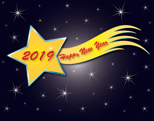 Hintergrund mit Komet frohes neues Jahr 2019. vektorformat. - Vektor, Bild