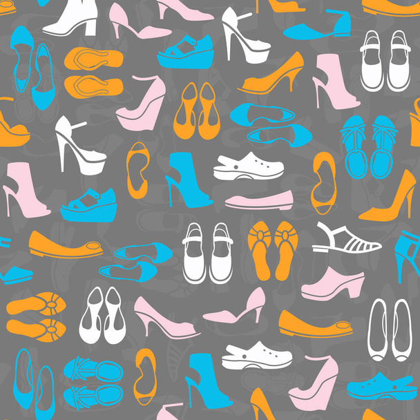 seamless pattern with multicolor different kinds of shoes - Vektori, kuva