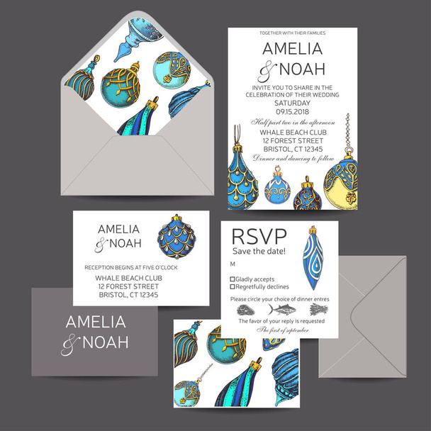 Set of holiday invitations on black background. Vector illustration  - Vector, Image