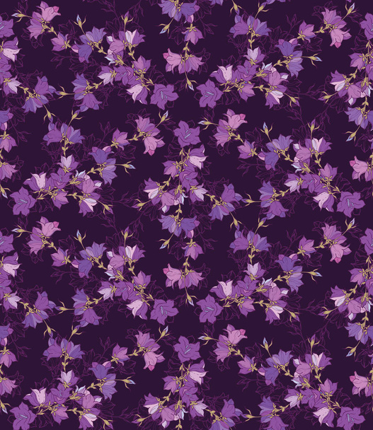 Seamless pattern with bellflowers. Floral ornament. Background - Vetor, Imagem