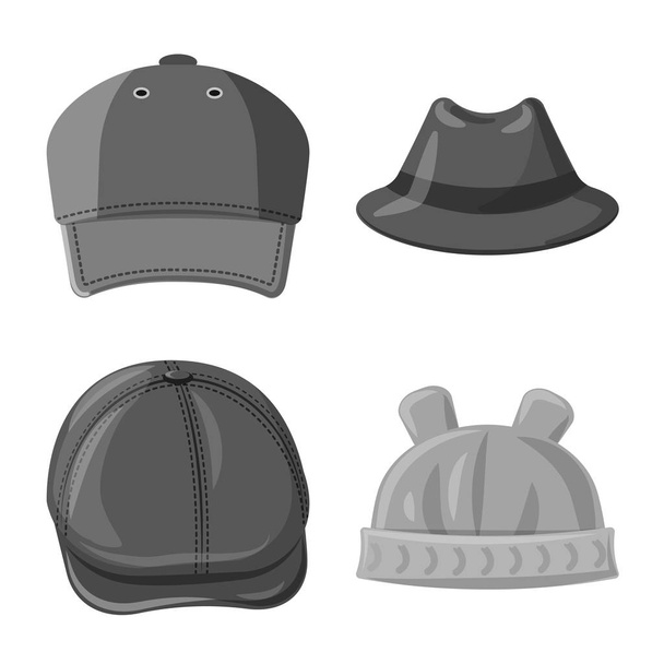 帽子とキャップ アイコンのベクター デザイン。Web の帽子とアクセサリーのストック シンボルのコレクション. - ベクター画像