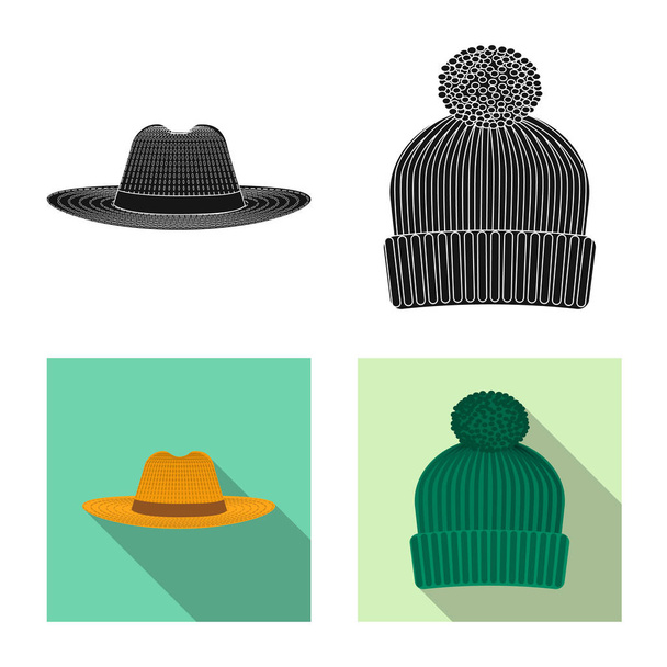 Vector design of headwear and cap symbol. Collection of headwear and accessory stock symbol for web. - Вектор, зображення