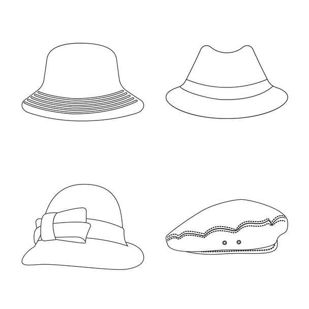 Vector illustration of headwear and cap symbol. Set of headwear and accessory stock vector illustration. - Vector, imagen