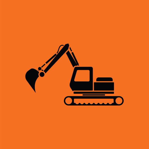 Ikone des Baubaggers. orangefarbener Hintergrund mit schwarz. Vektorillustration. - Vektor, Bild