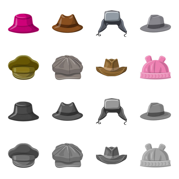 Vector design of headwear and cap icon. Set of headwear and accessory vector icon for stock. - ベクター画像
