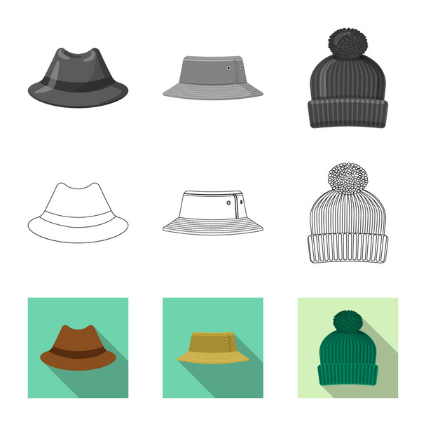 Vector design of headwear and cap sign. Set of headwear and accessory stock vector illustration. - Vetor, Imagem