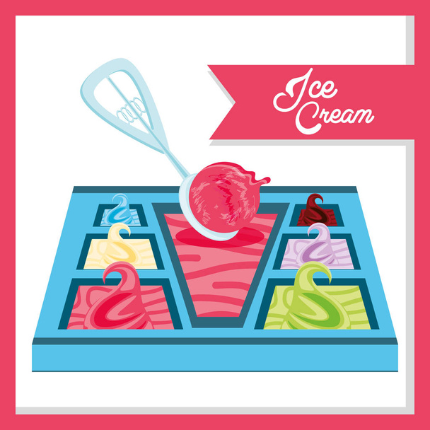 ice cream tray with ladle - Vector, Image