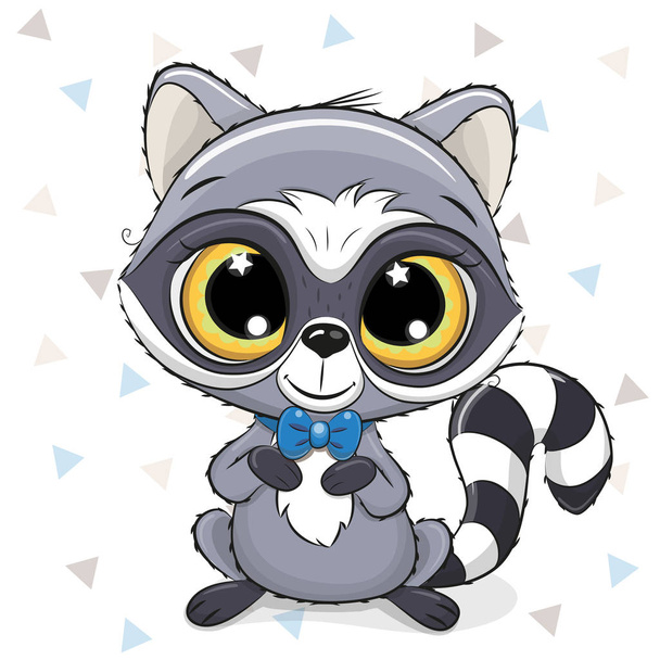 Cute Cartoon Raccoon with a blue bow tie on a white background - Vettoriali, immagini