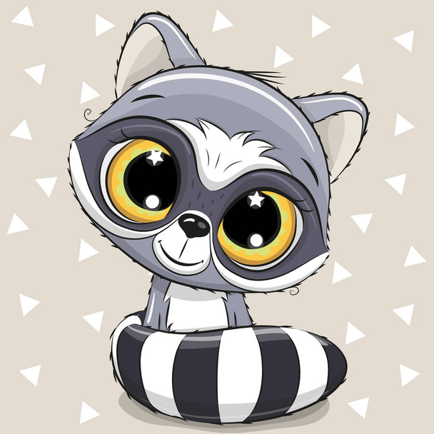 Cute Cartoon Raccoon on a beige background - Вектор, зображення