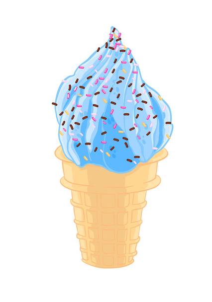 Γλυκό δροσερό παγωτό σκίτσο με αμμοχάλικο στο φλυαρώ κώνου που απομονώνονται σε λευκό φόντο. Εκτύπωση T-shirt και αυτοκόλλητο. - Διάνυσμα, εικόνα