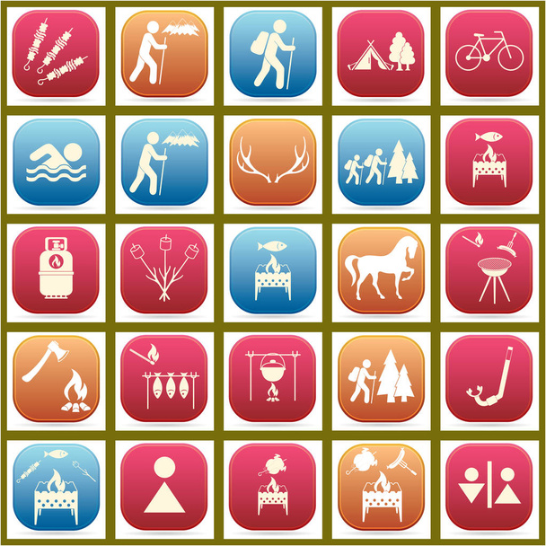 Symbole für Reise- und Campingausrüstung. Vektorillustration - Vektor, Bild