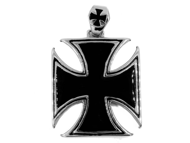 Steel Necklace Cross. Stainless steel jewelery. One background colo - Photo, Image