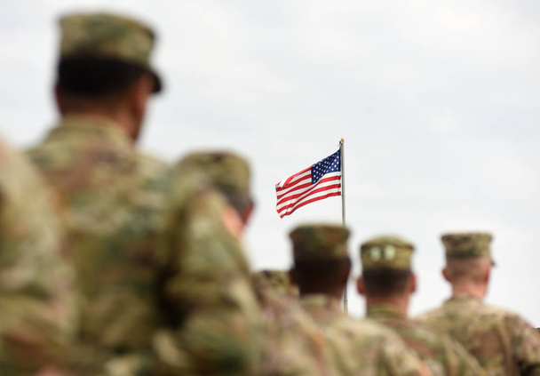 American Soldiers and US Flag. US troops - Photo, Image