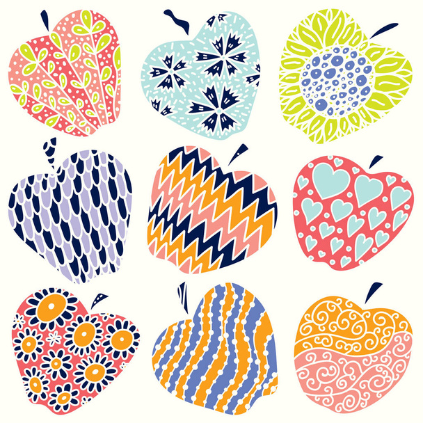 Seamless pattern with cute decirative apple. Seamless pattern can be used for wallpaper, pattern fills, web page background, surface textures. - Vetor, Imagem
