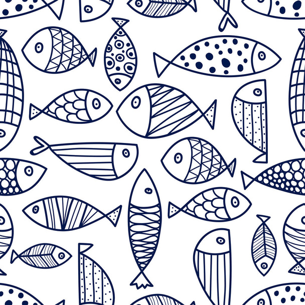 Blue fish. Vector seamless pattern. - Vector, Image