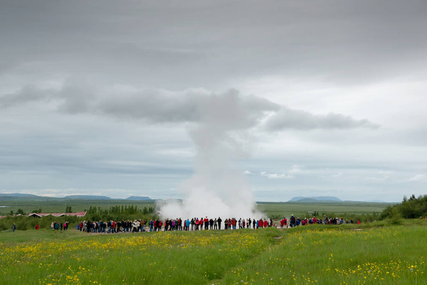 Strokkur geysir blowing high, Iceland in June - Valokuva, kuva