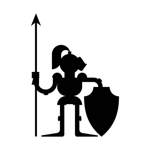 Ritarin siluetti. Panssarisoturi. Keskiaikainen sotilas vektori illustratio
 - Vektori, kuva