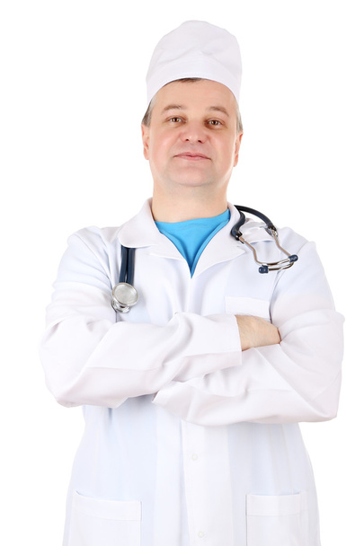 Medical doctor with stethoscope isolated on white - Fotó, kép