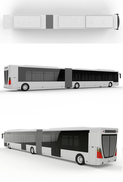 Για να ορίσετε μεγάλο αστικό λεωφορείο με ένα επιπλέον επίμηκες τμήμα για μεγάλη χωρητικότητα επιβατών κατά τη διάρκεια ώρα αιχμής ή μεταφορά ατόμων σε πυκνοκατοικημένες περιοχές. Το πρότυπο μοντέλο για τη διάθεση σας εικόνες και επιγραφές. 3D rendering - Φωτογραφία, εικόνα