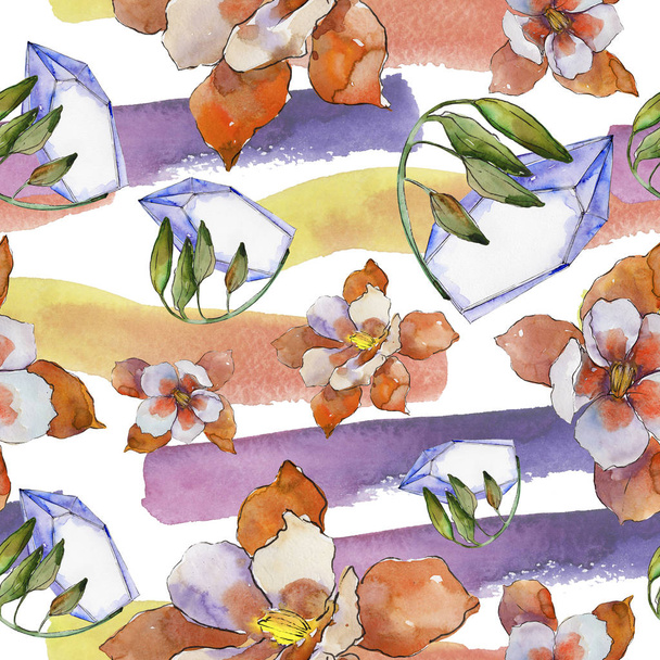 Watercolor colorful aquilegia flower. Floral botanical flower. Seamless background pattern. Fabric wallpaper print texture. Aquarelle wildflower for background, texture, wrapper pattern, frame. - Fotó, kép
