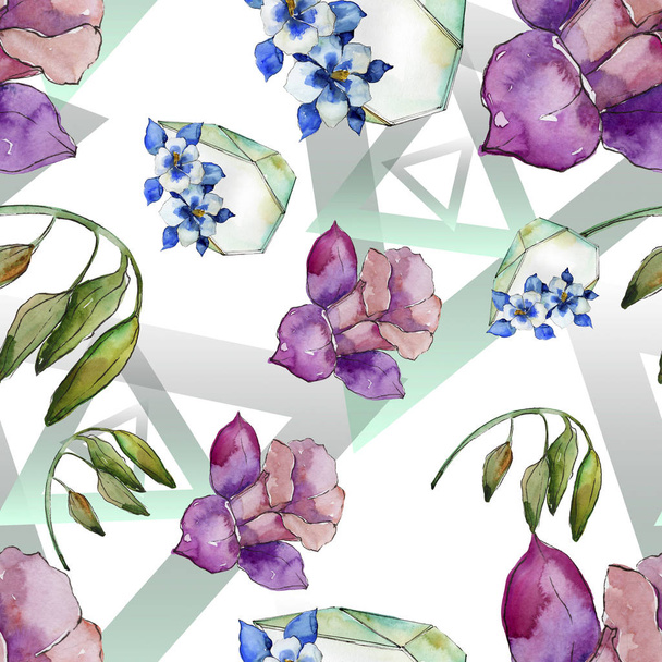 Watercolor colorful aquilegia flower. Floral botanical flower. Seamless background pattern. Fabric wallpaper print texture. Aquarelle wildflower for background, texture, wrapper pattern, frame. - 写真・画像