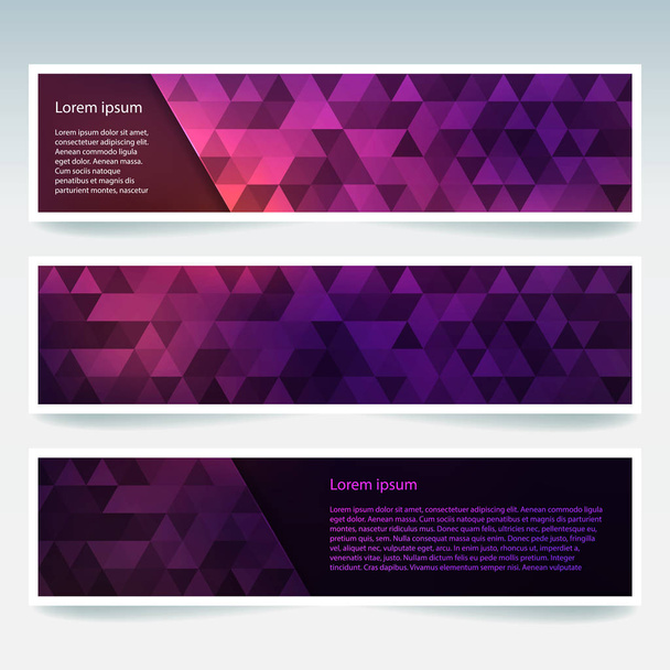 Set of banner templates with abstract background. Modern vector banners with polygonal background. Pink, purple colors. - Vector, Image