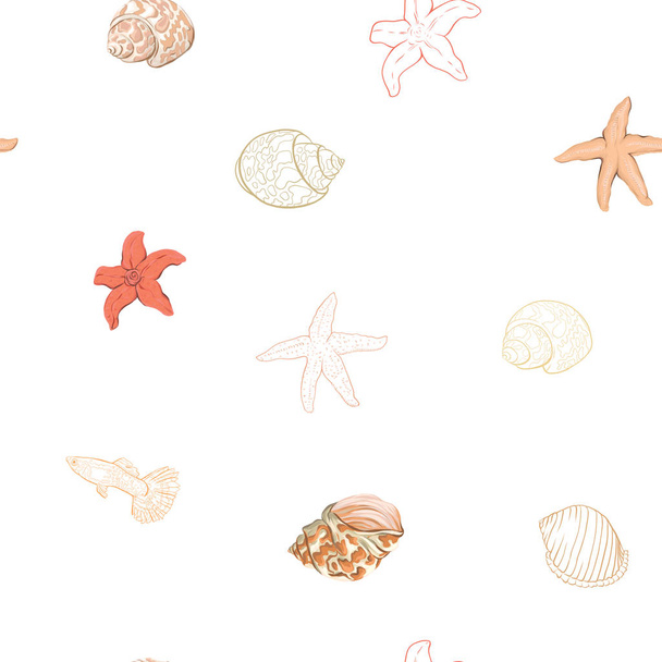 Sea world seamless pattern, background. Stock vector illustration. - Vector, Imagen