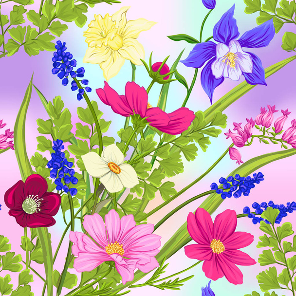 Floral seamless pattern, background with spring flowers.  - Vector, afbeelding