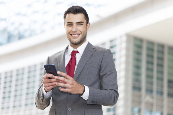 Smiling businessman using his cellphone - Foto, Imagen