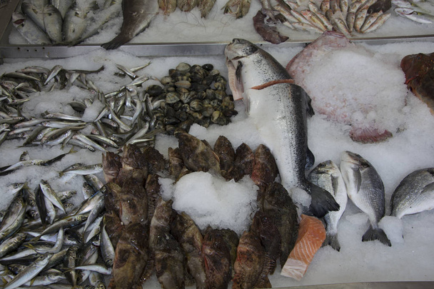 Poisson frais vendu sur le marché aux poissons
. - Photo, image