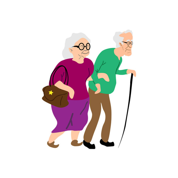 Здоровый активный образ жизни пенсионера для бабушки и дедушки. Персонажи пожилых людей. Семья бабушек и дедушек на белом фоне
 - Вектор,изображение