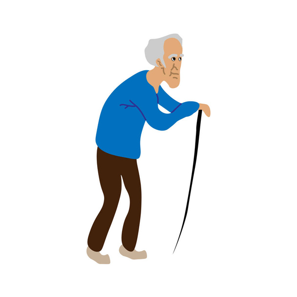 Old man walking with stick. full length grandfather on white background cute grandpa, happy family concept, flat cartoon design vector illustration - Vektor, kép
