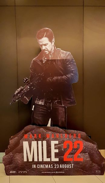 KUALA LUMPUR, MALAYSIA - AUGUST 19, 2018: Mile 22 movie poster, this movie is about an elite American intelligence officer, smuggling a mysterious police officer with sensitive information - Zdjęcie, obraz