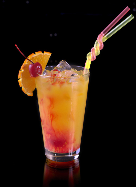 orange cocktail with a cherry - Fotoğraf, Görsel