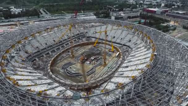 Aerial shot of a football stadium construction site. Volgograd - Footage, Video