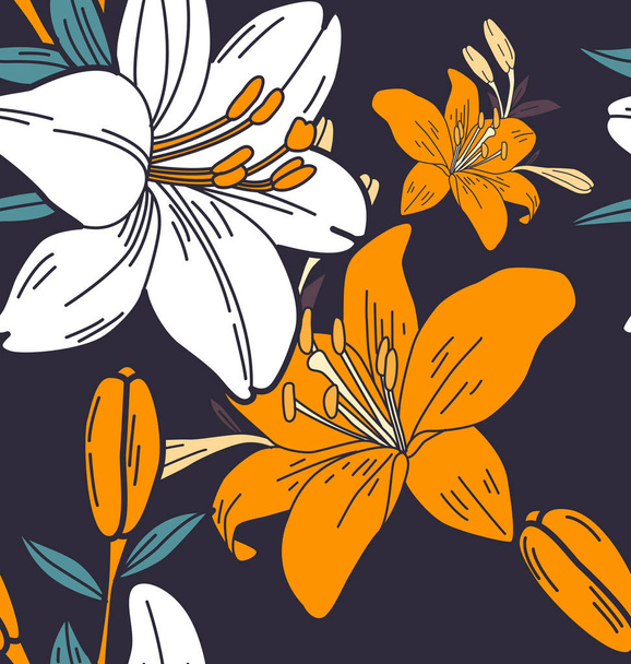 Seamless background with  Lilly flowers illustration. - Διάνυσμα, εικόνα