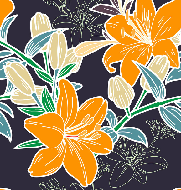 Seamless background with  Lilly flowers illustration. - Vector, afbeelding