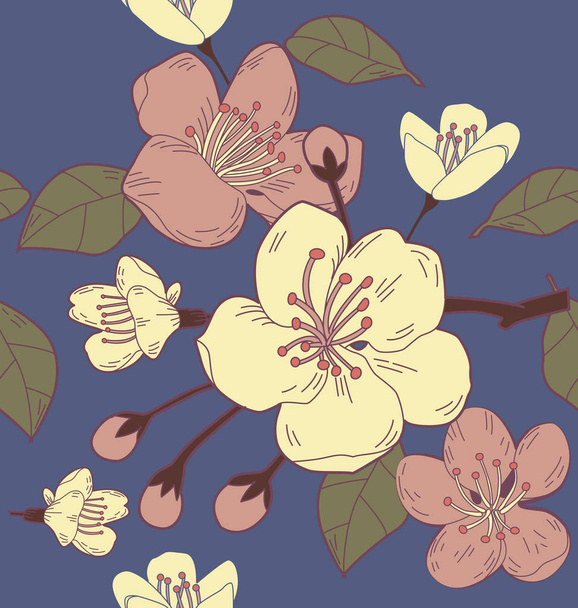 nahtloser Hintergrund mit Sakura-Blumen Illustration. - Vektor, Bild