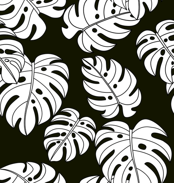 Vector Illustration of  black and white tropical plants seamless pattern. - ベクター画像