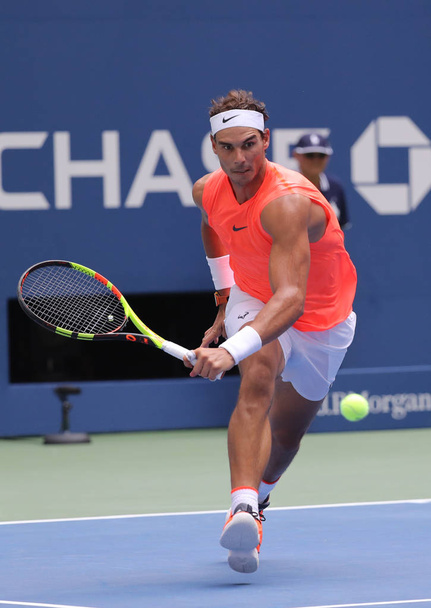 NEW YORK - SEPTEMBER 2, 2018: 17-time Grand Slam champion Rafael Nadal of Spain in action during his 2018 US Open round of 16 match at Billie Jean King National Tennis Center - Valokuva, kuva
