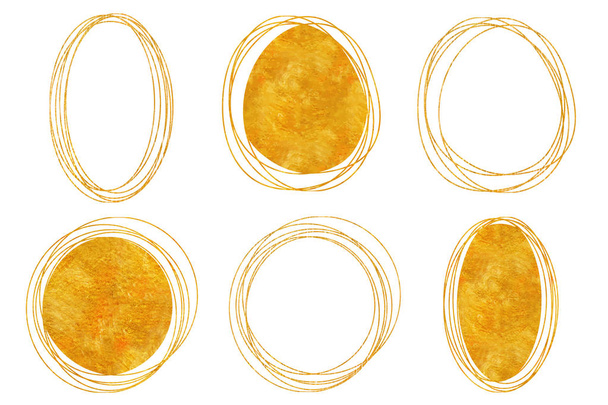 Doodle círculo esfera de dibujo de oro conjunto con textura de oro
 - Vector, Imagen