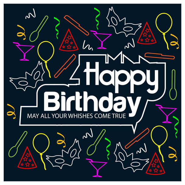 Feliz cumpleaños vector de diseño con doodle fondo de diseño
 - Vector, imagen