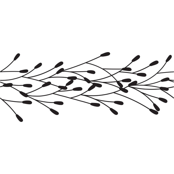 Black floral seamless pattern brush. Floral border. Vector simple flower line border.  - Vector, Image