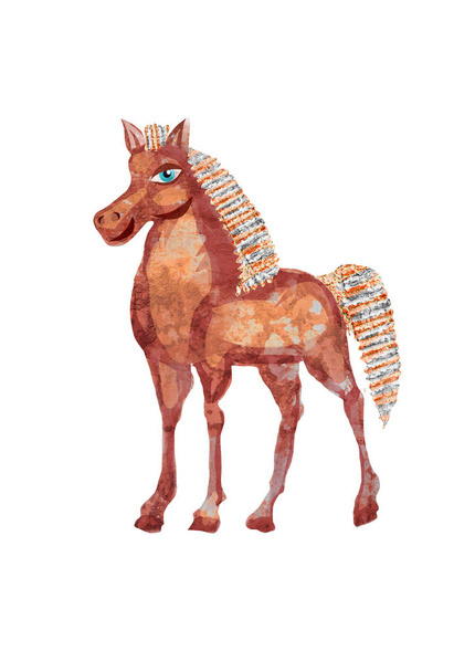 Pferdestilisierte Illustration mit unterschiedlichen Texturen. isoliert auf weißem Hintergrund - Foto, Bild