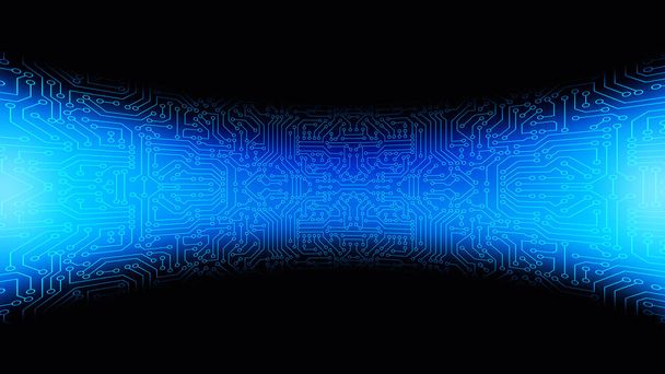 Ívelt kék áramköri mintás textúra. High-tech digitális számítógépes technológia koncepció háttér. 3D absztrakt illusztráció. - Fotó, kép